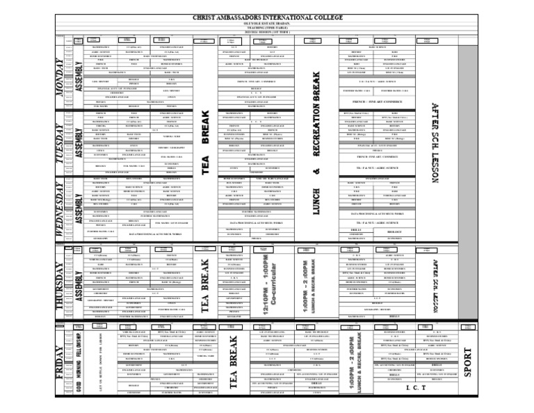 2023 2024 Session Teaching Timetable Pdf Science Observation