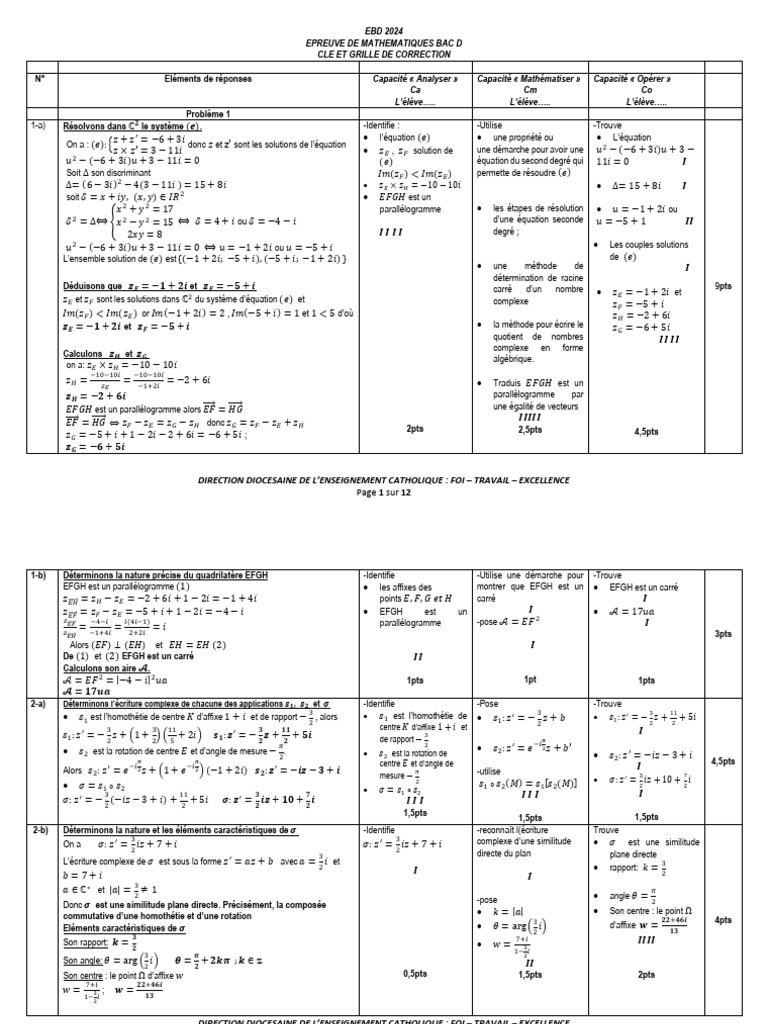 Correction Épreuve Maths Bac D 2024 | PDF | Asymptote | Analyse réelle