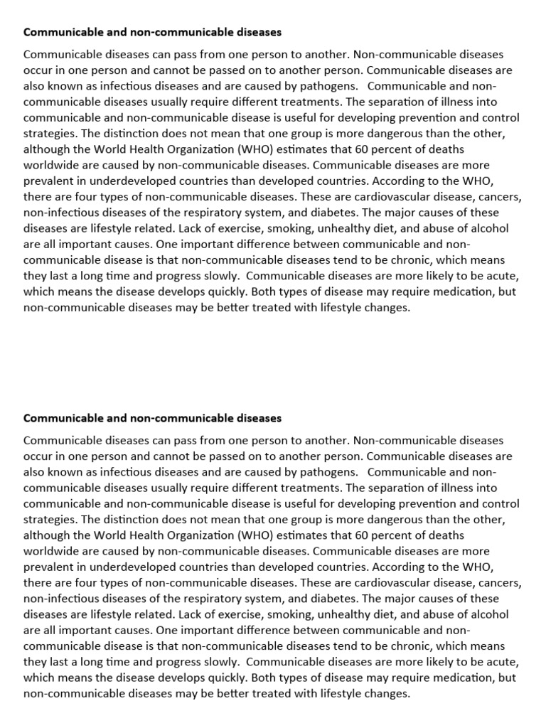 1 Communicable and Non Communicable Diseases | PDF | Non Communicable ...