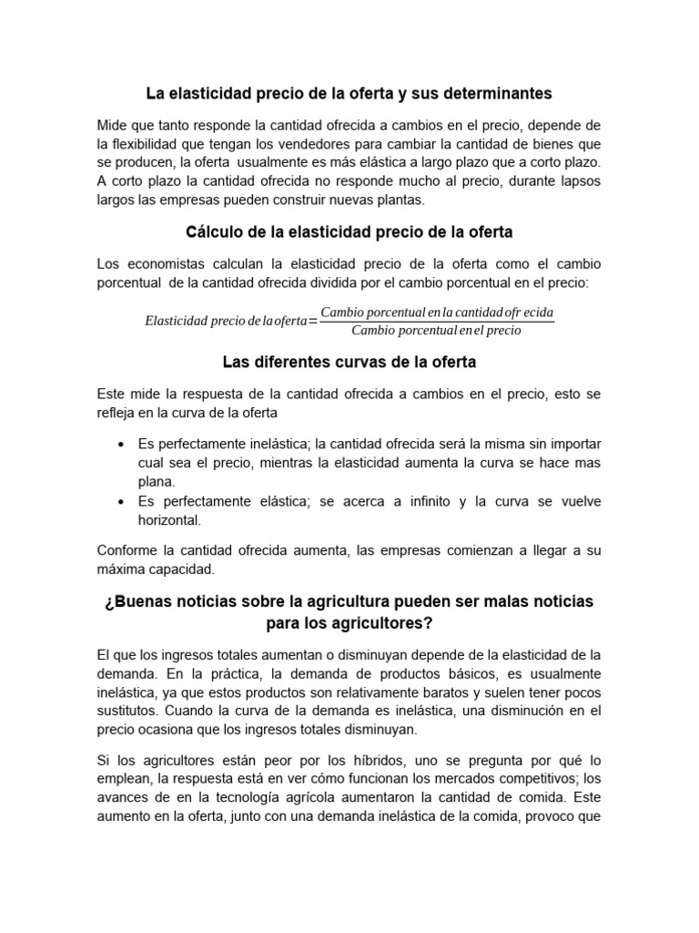 La Elasticidad Precio de La Oferta y Sus Determinantes | PDF ...