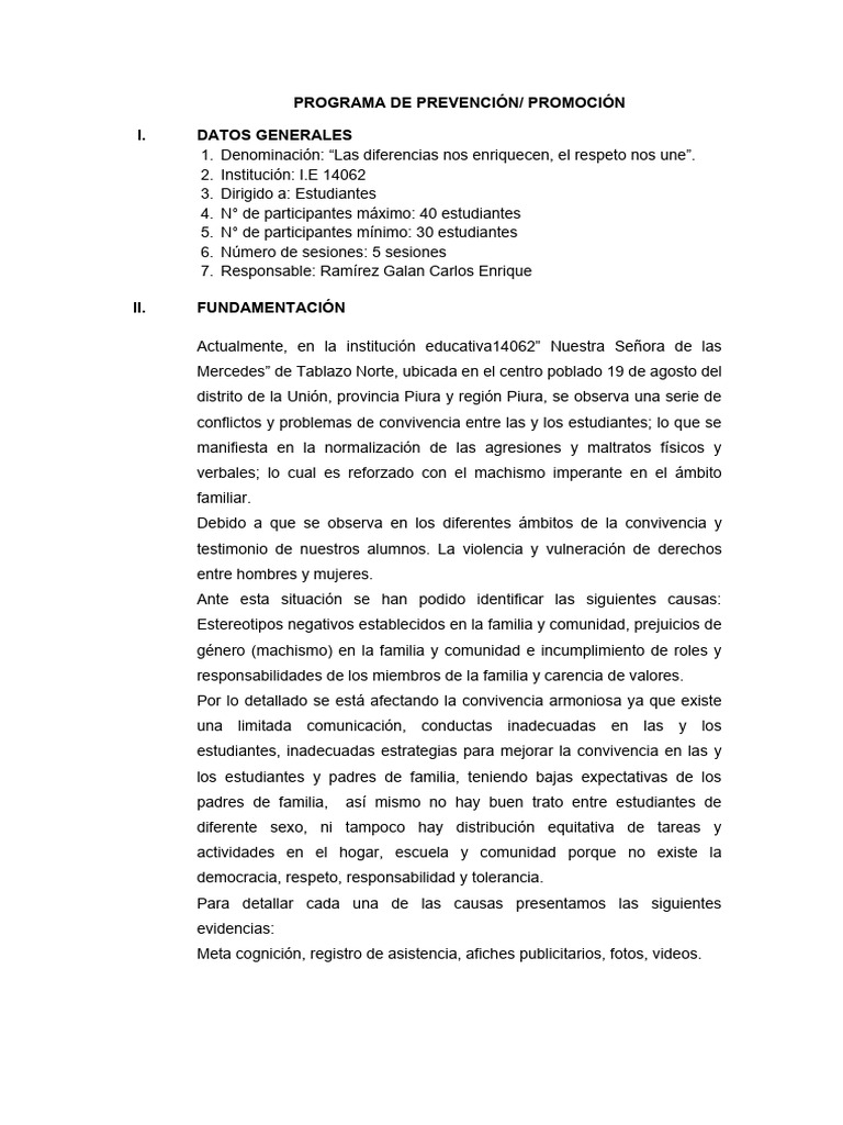 Programa de Convivencia Escolar 14062 | PDF | Inteligencia emocional ...