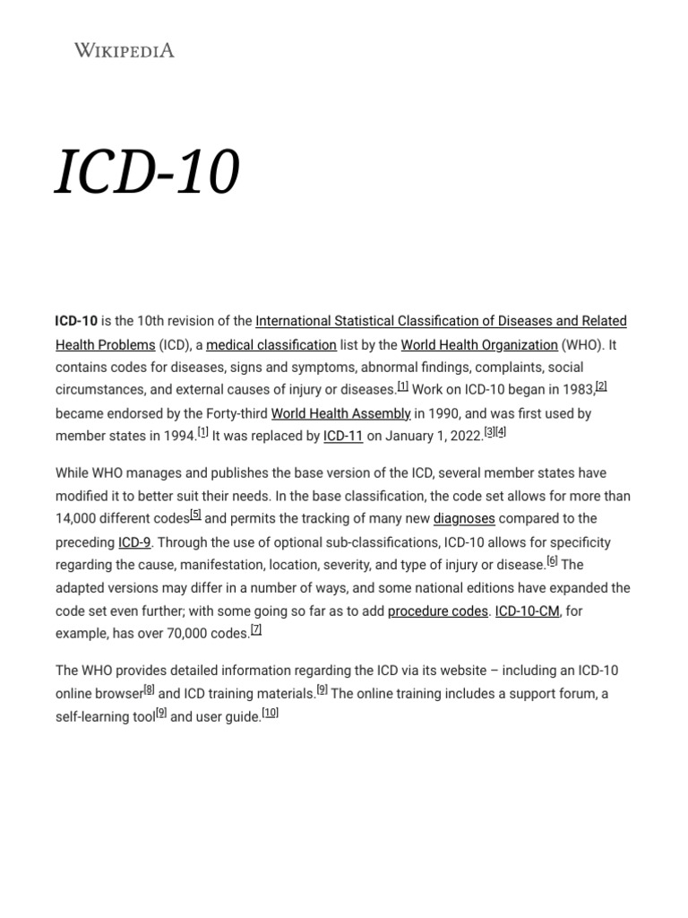 ICD 10 Wikipedia | PDF | Health Sciences | Health Economics