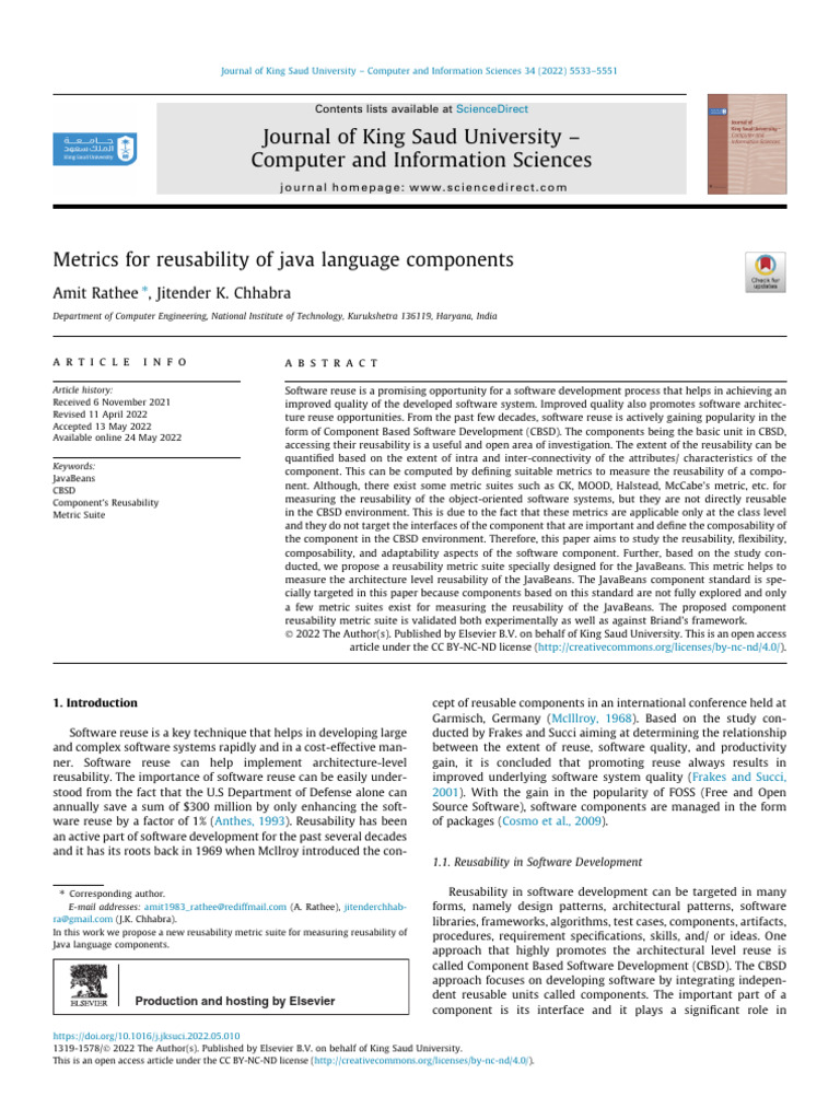 Metrics For Reusability of Java Language Components | PDF | Component ...