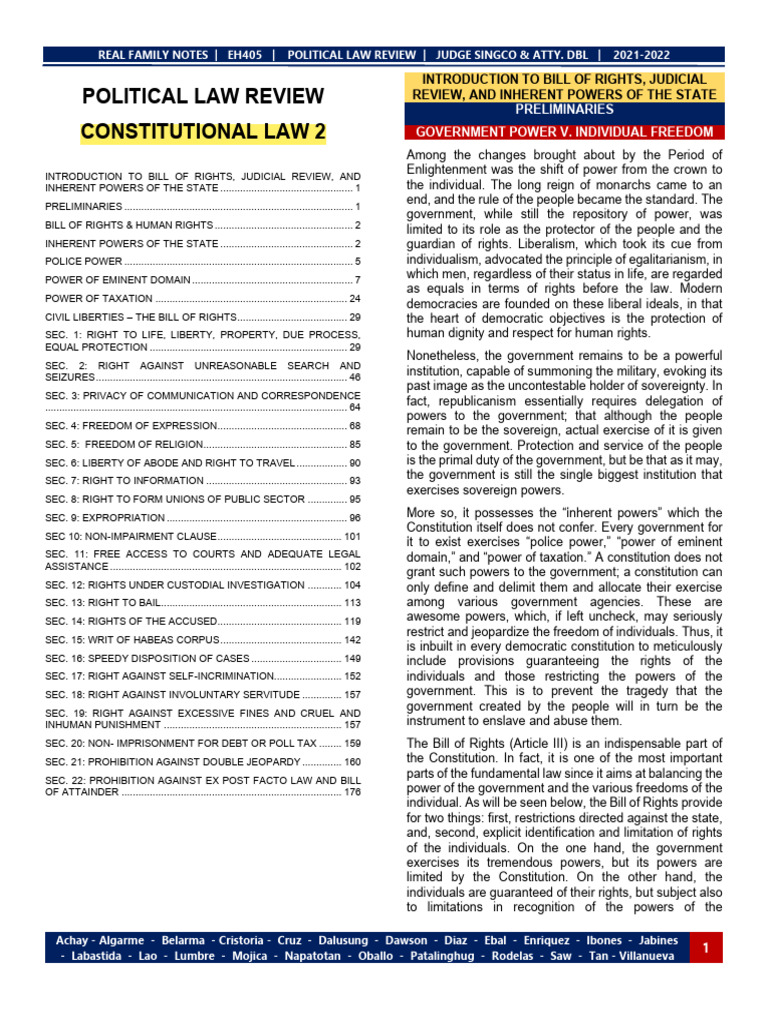 Political Law Review: Bill of Rights Analysis | PDF | Search And ...