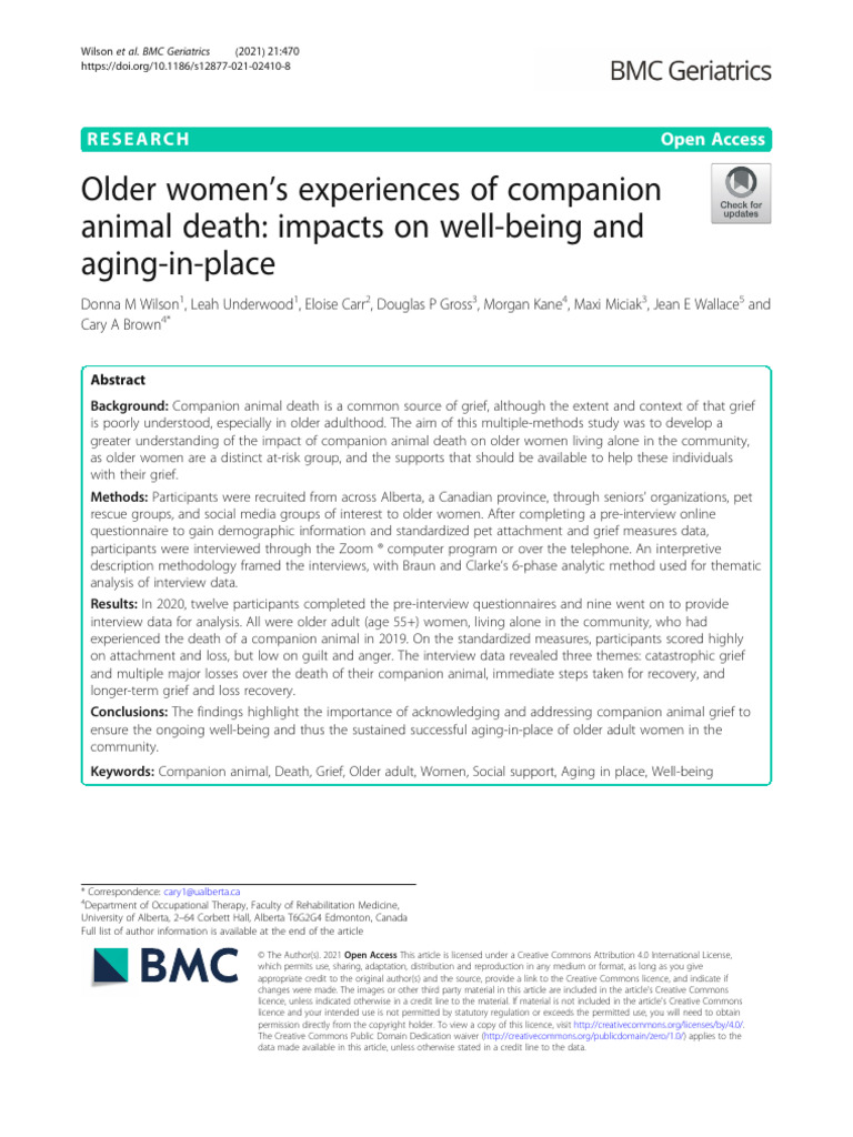 Older Women S Experiences of Companion A | PDF | Grief | Behavioural ...