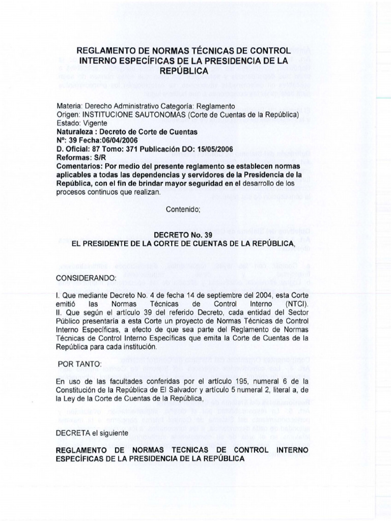 Reglamento de Normas Técnicas de Control Interno | PDF | Control ...