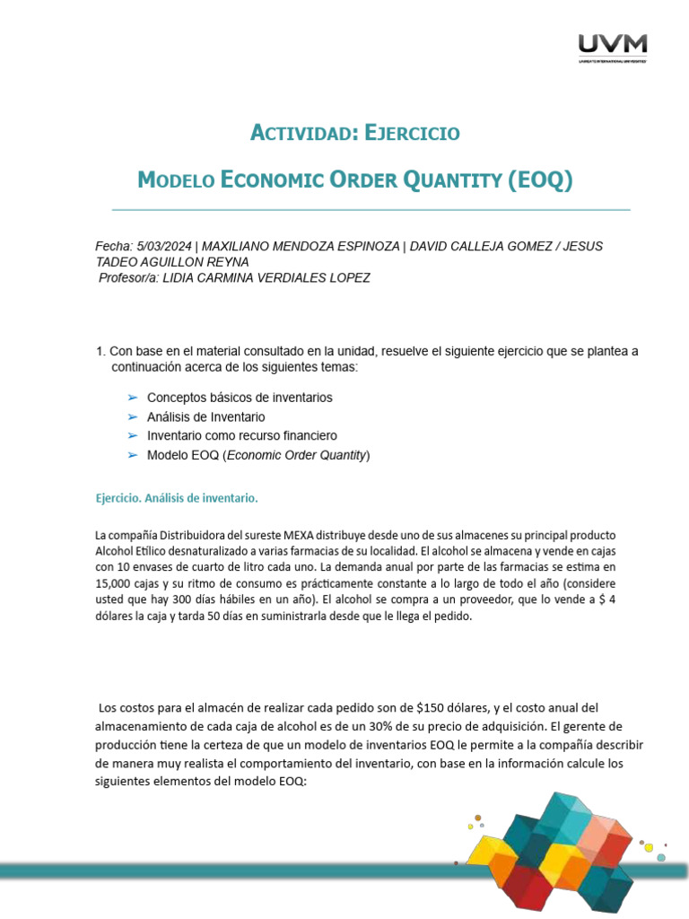 Modelo EOQ para Gestión de Inventarios | PDF | Finanzas y dinero ...