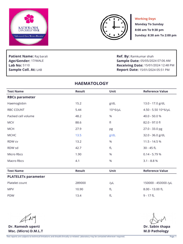 Comprehensive Hematology Test Report | PDF | Granulocyte | Immune System
