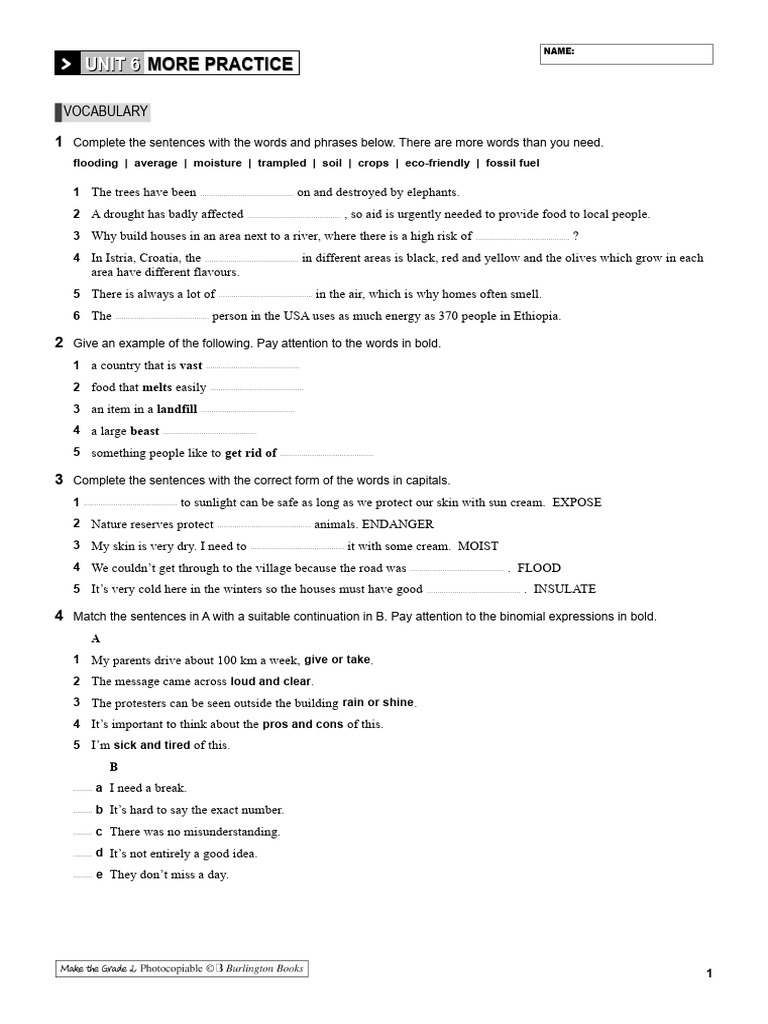 Vocabulary and Grammar Practice Guide | PDF | Natural Environment ...