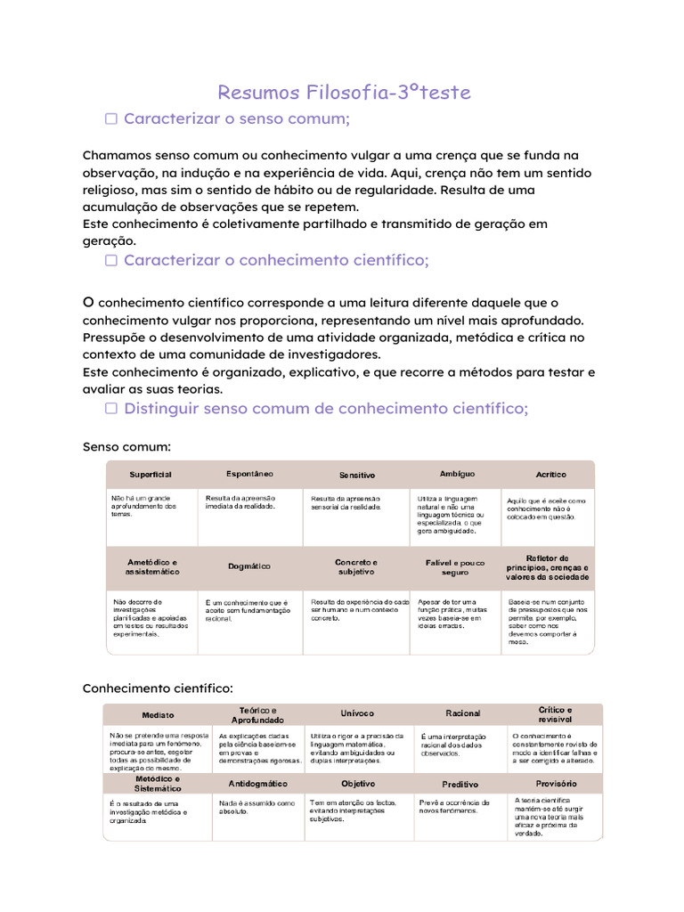 Senso Comum vs. Conhecimento Científico | PDF | Science | Teoria