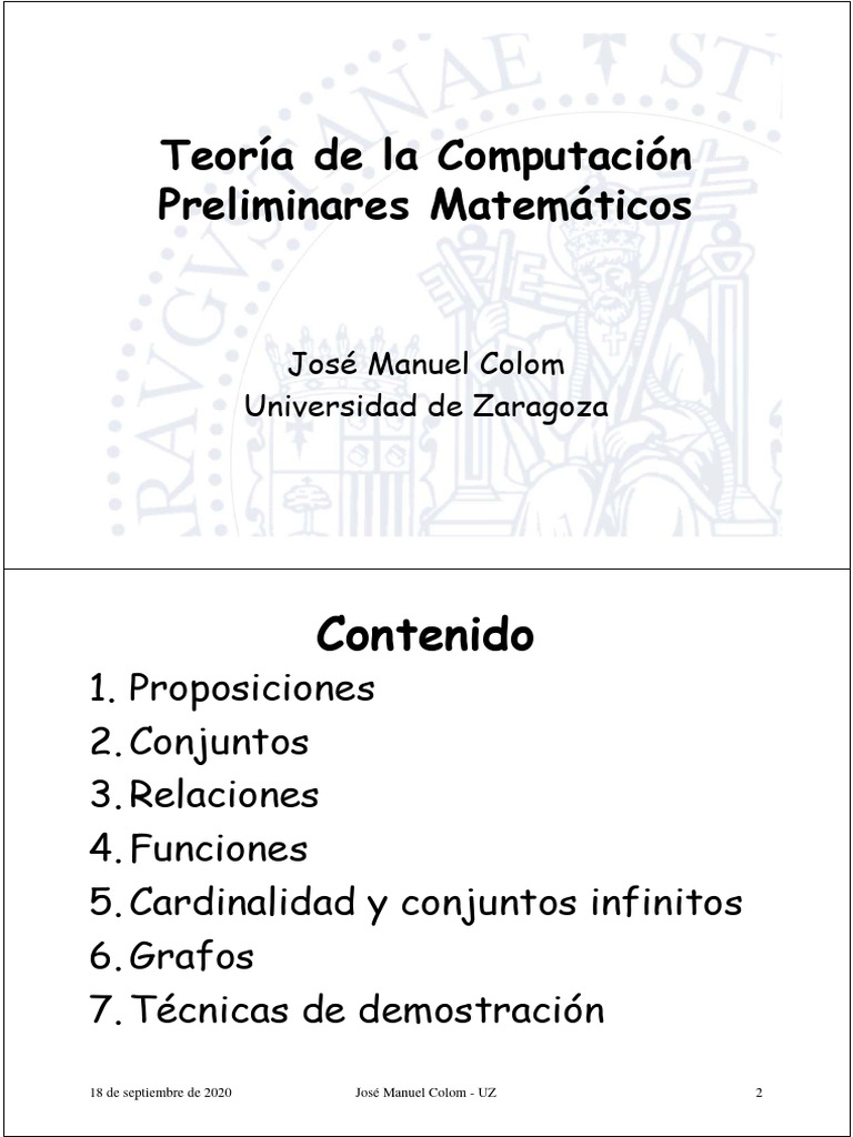 Teoría de la Computación: Fundamentos Matemáticos | PDF | Conjunto ...