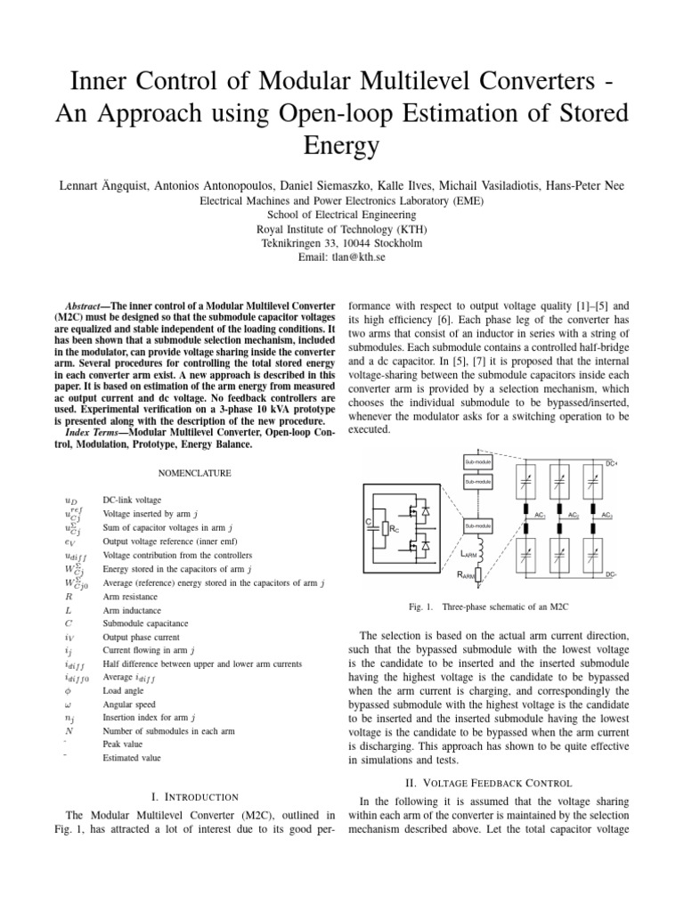 Inner Control of Modular Multilevel Conv | PDF | Capacitor | Power ...