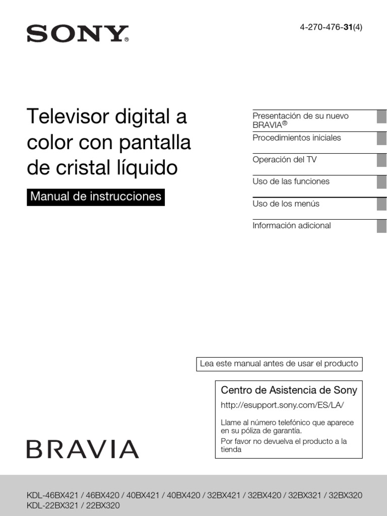 Sony Bravia LCD Manual Televisión de alta definición Hdmi