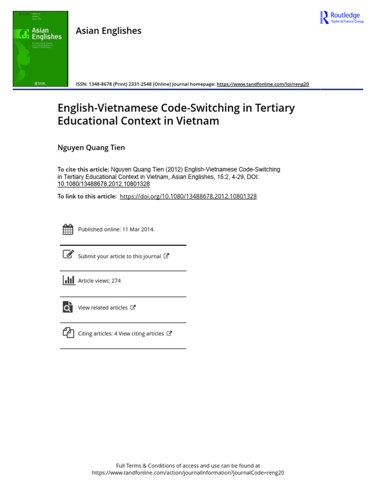 Asian Englishes English Vietnamese Code | PDF | Second Language ...