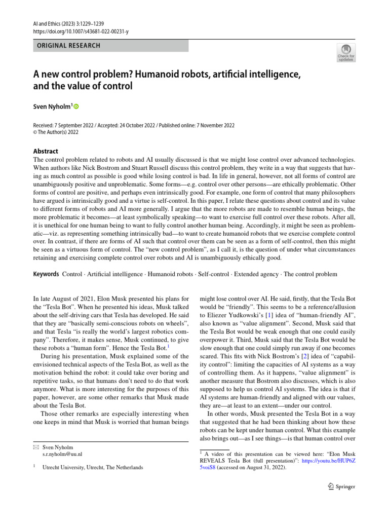 A new control problem humanoid robots artifcial intelligence apf