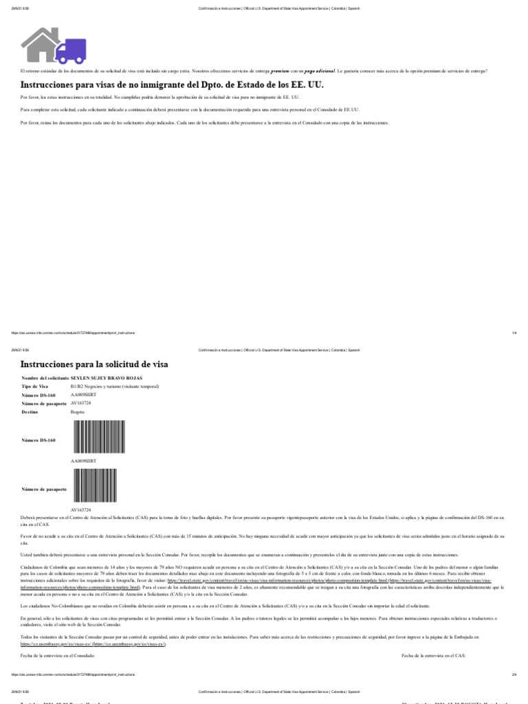 Confirmaci n e instrucciones official u s department of state visa
