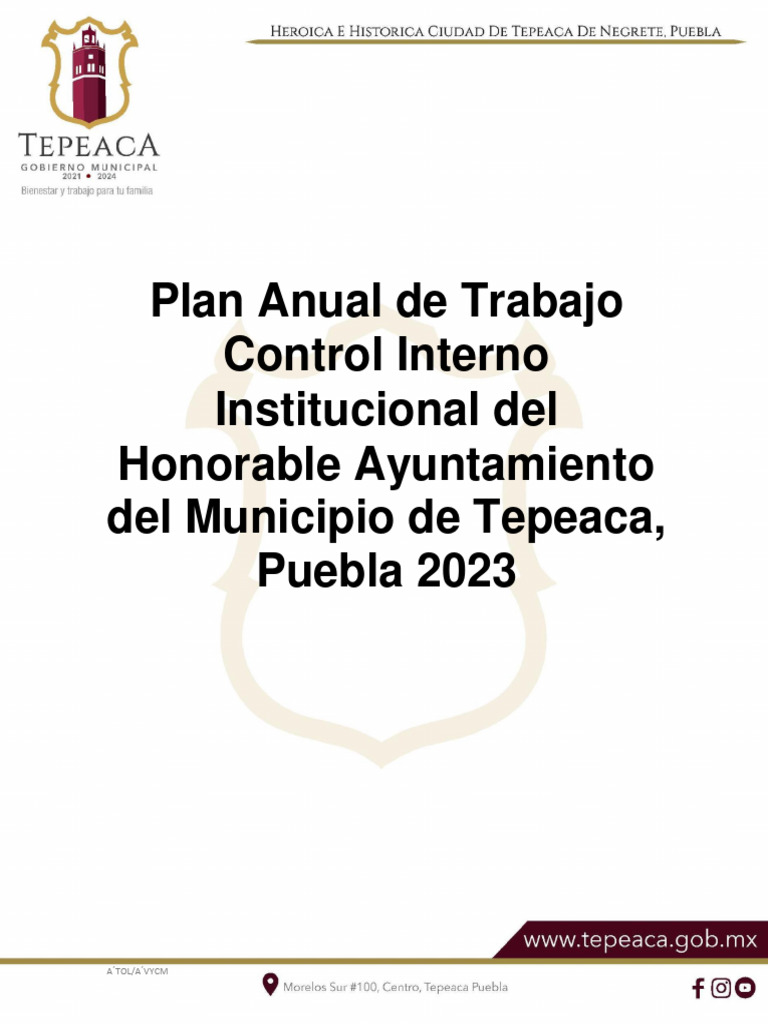 Plan Anual de Control Interno Tepeaca 2023 | PDF | Gobierno local ...