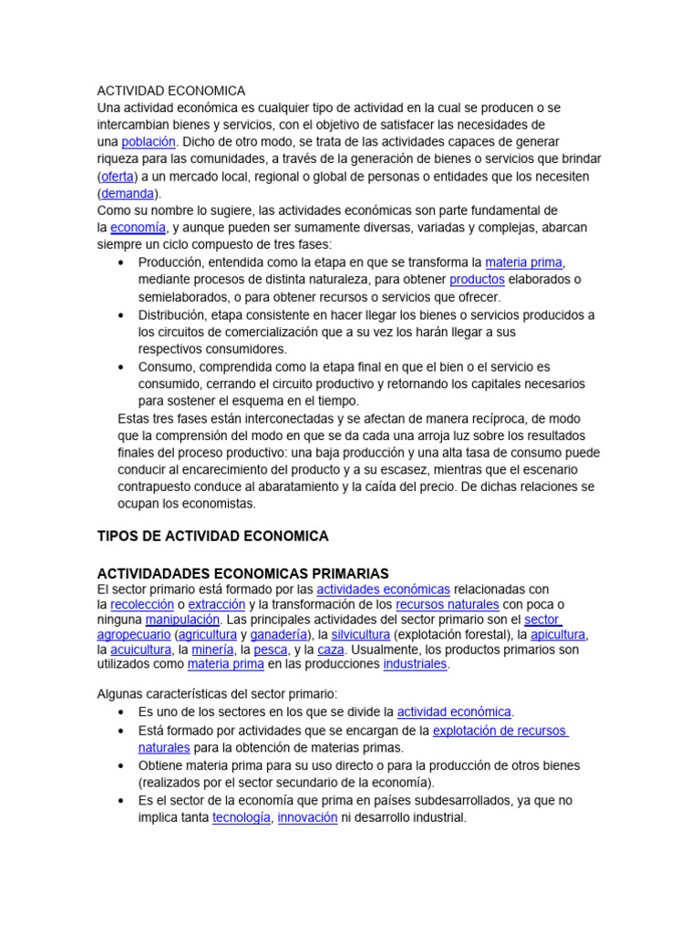 Tipos de Actividades Económicas | PDF | Factores de producción ...