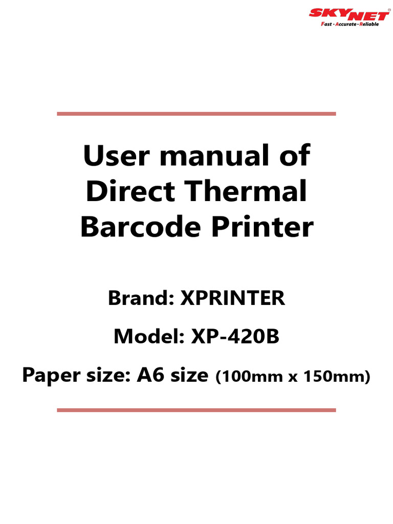 User manual of direct thermal barcode printer model xp 420b brand