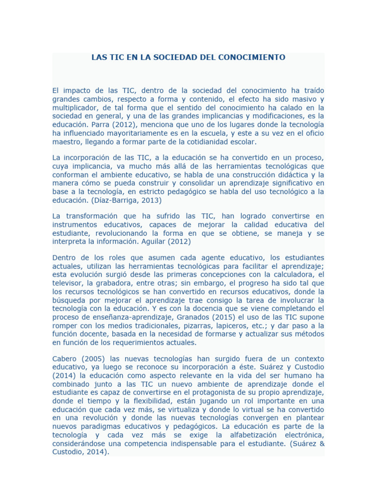Impacto de las TIC en la Educación | PDF | Tecnología de información y ...