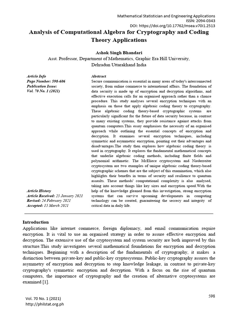 Algebraic Coding in Cryptography | PDF | Public Key Cryptography ...