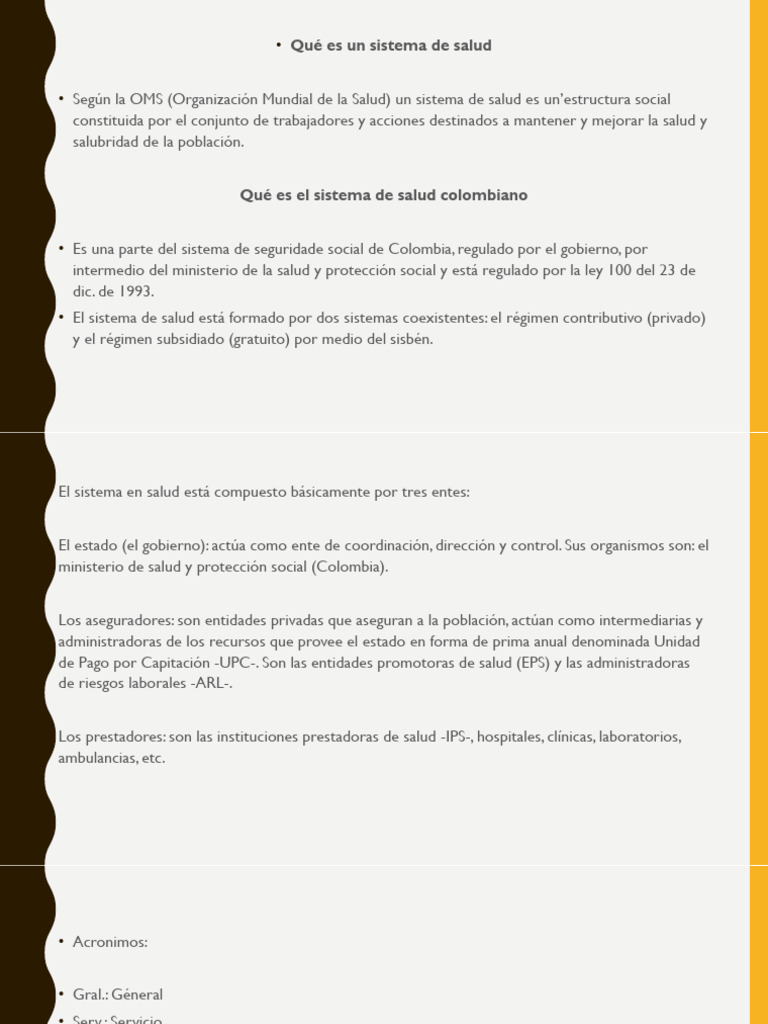 Sistema de Salud en Colombia: Estructura y Leyes | PDF | Servicios ...