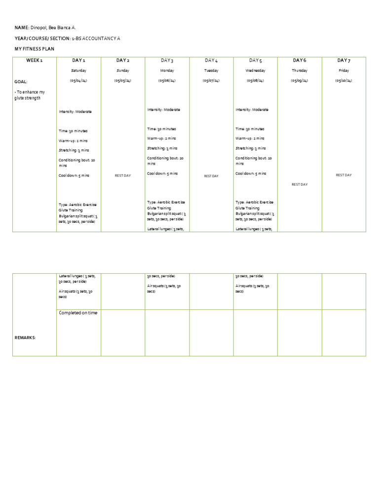 My Fitness Plan Dinopol | PDF | Physical Fitness | Physical Exercise