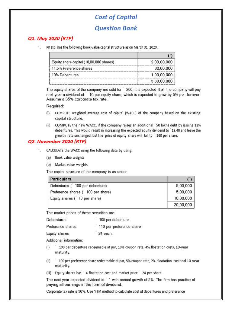 Cost of Capital: WACC Calculation Guide | PDF | Cost Of Capital ...