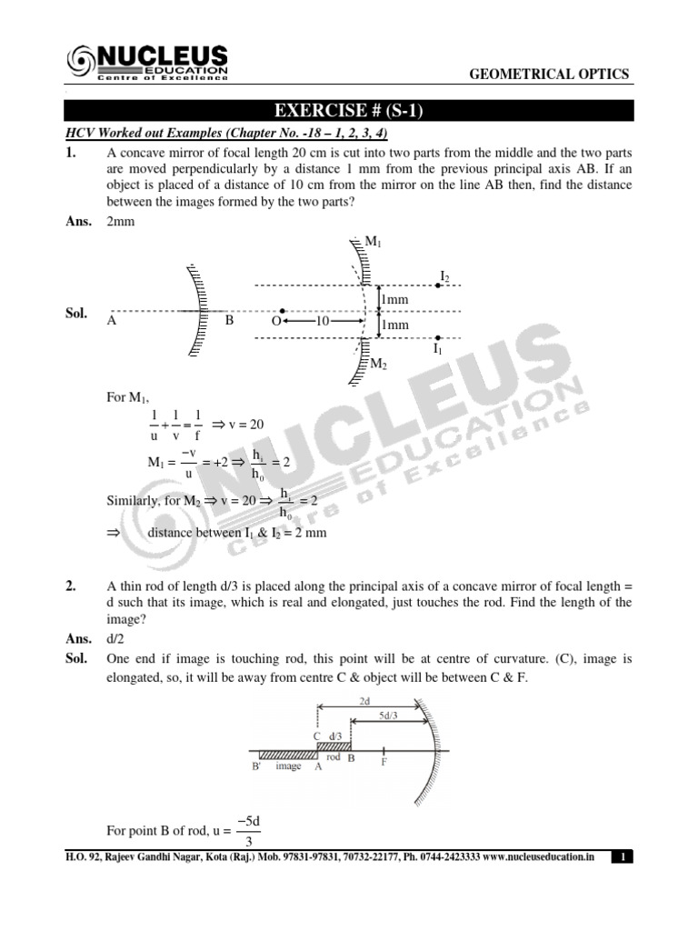 Geometrical Optics Exercises | PDF | Mirror | Refraction