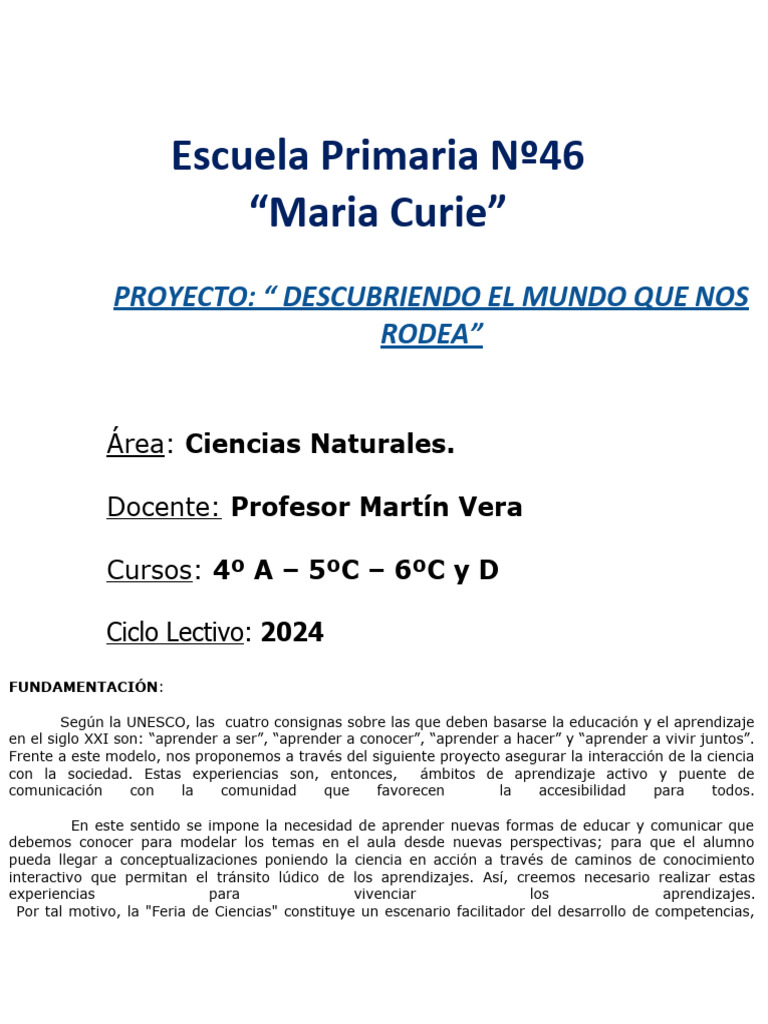 Proyectos de Ciencias para Primaria 2024 | PDF | Aprendizaje | Electricidad