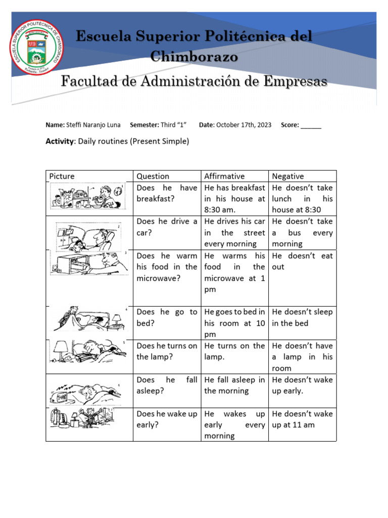 Daily Routines in Present Simple | PDF
