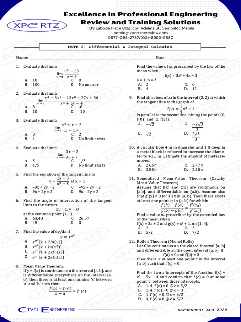 MSTE 2 Differential & Integral Calculus | PDF | Weight | Differential ...