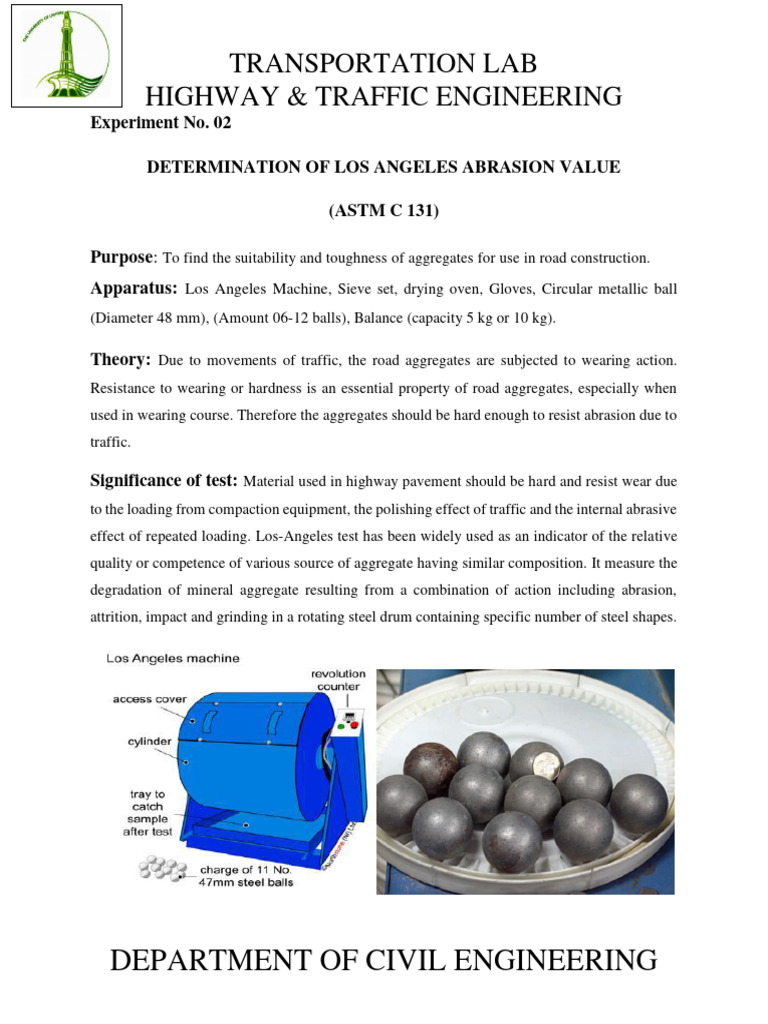 Los Angeles Abrasion Test Procedure | PDF | Wear | Materials