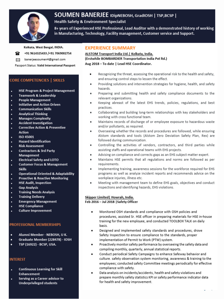 HSE Specialist Resume of Soumen Banerjee | PDF | Occupational Safety ...