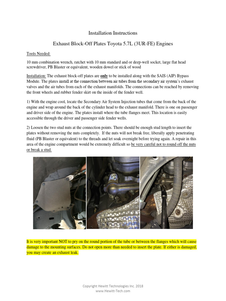Plate Installation Instructions 5.7L | PDF | Mechanical Engineering ...