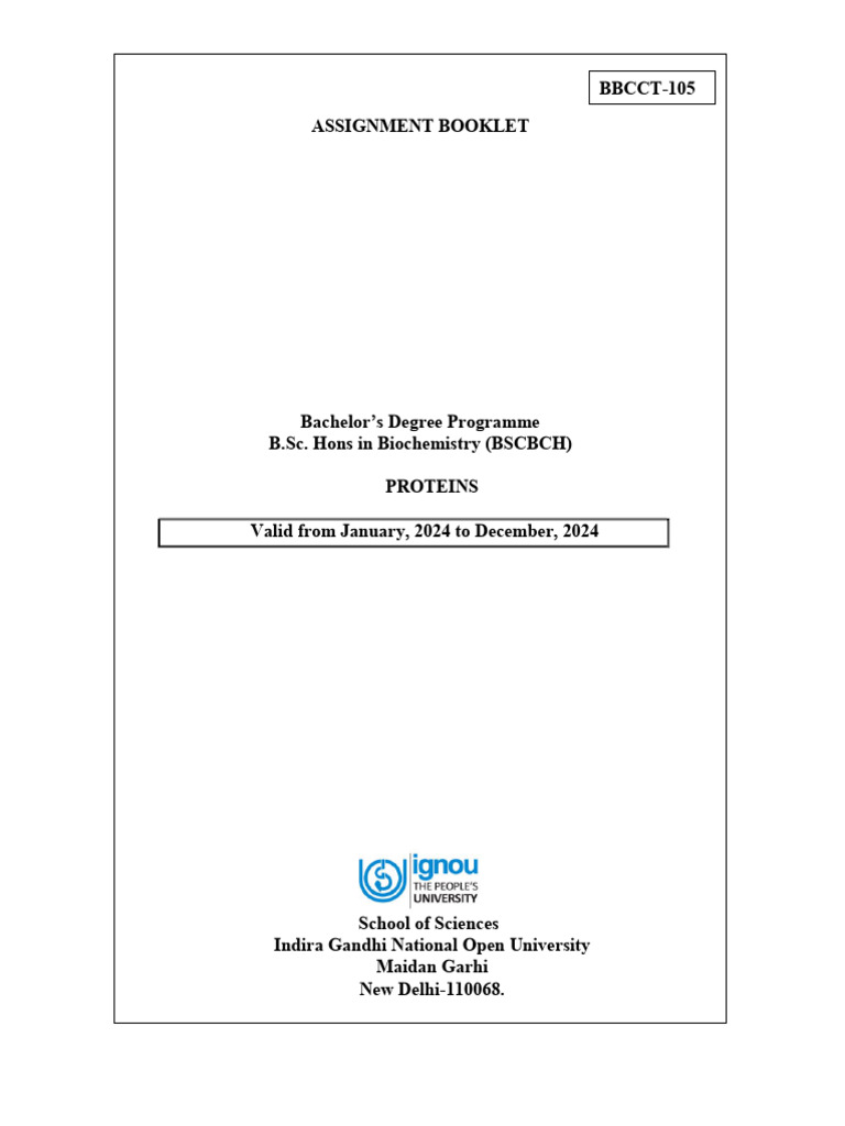 BBCCT-105 Biochemistry Assignment 2024 | PDF | Proteins | Chromatography