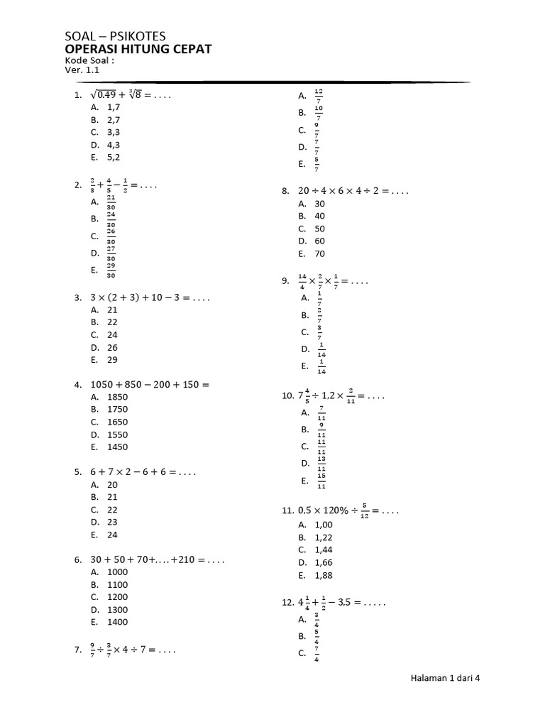 Soal Psikotes Hitung Cepat | PDF