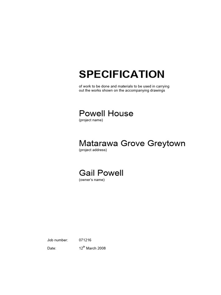 Example FULL-SPEC Matarawa-House | PDF | Concrete | Specification ...