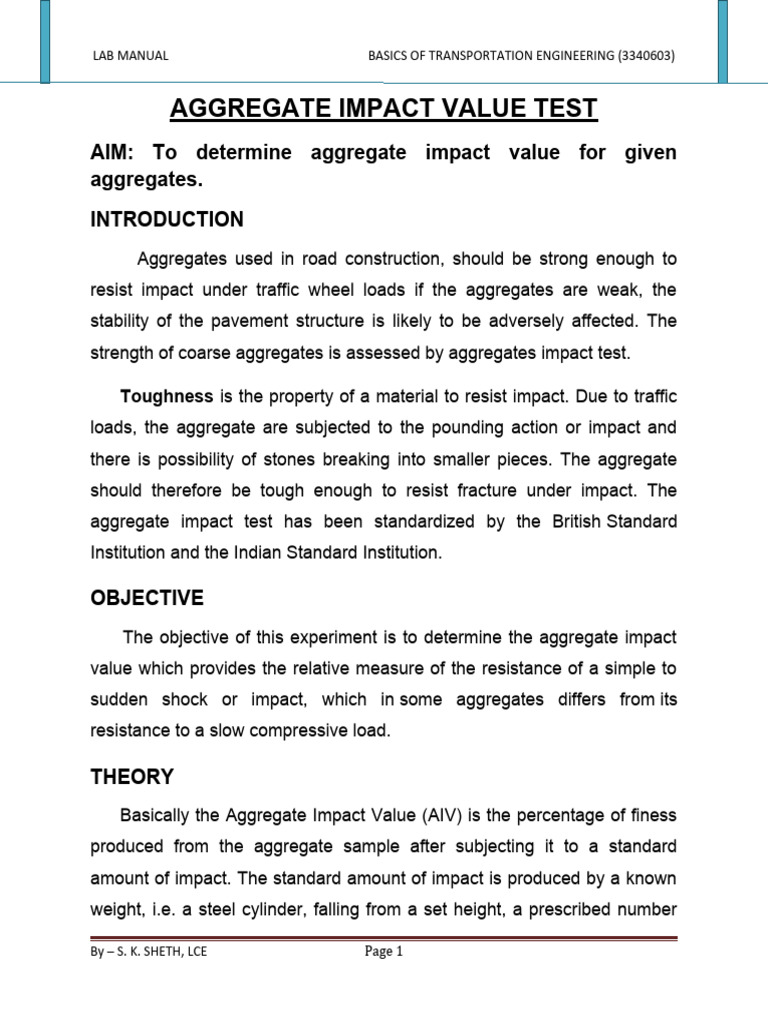 Impact Test On AGGREGATES | Download Free PDF | Physical Sciences ...