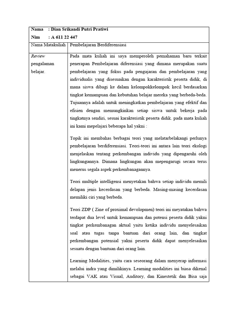 Jurnal refleksi pembelajaran berdiferensiasi pdf