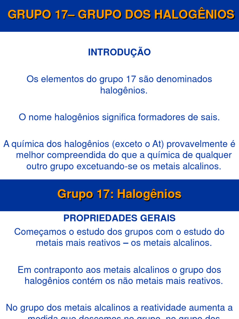 Propriedades dos Halogênios no Grupo 17 | PDF | Cloro | Ligação química