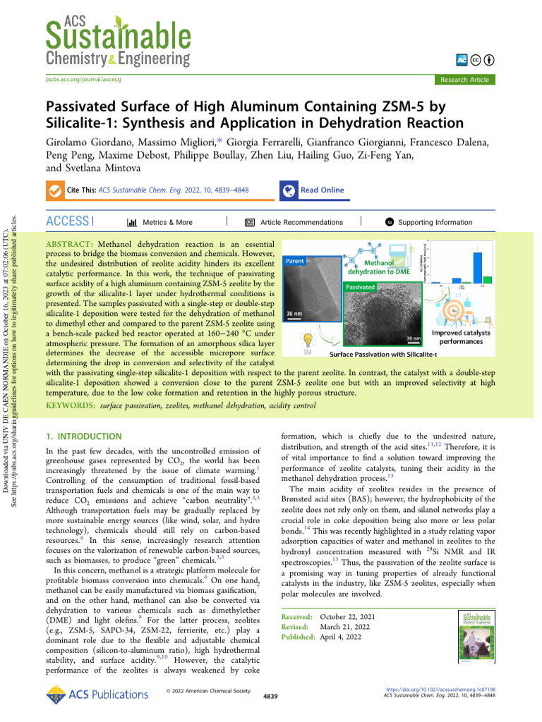 Passivated Surface of High Aluminum Containing ZSM 5 by | PDF | Zeolite ...