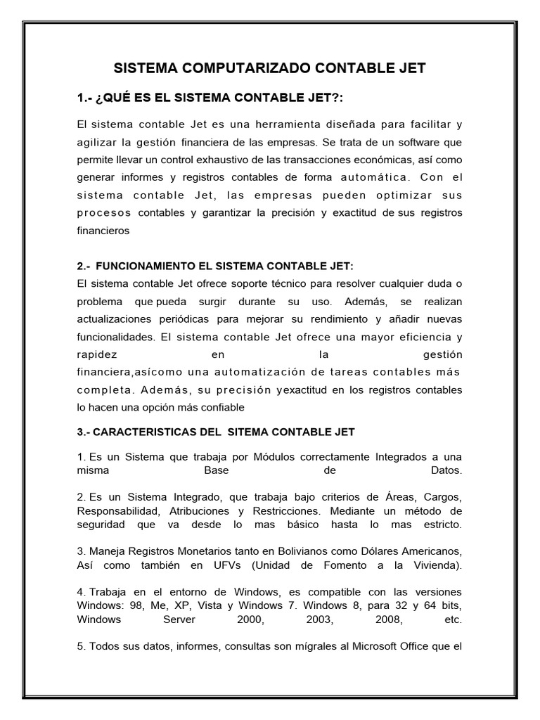 Sistema Contable Jet: Eficiencia y Automatización | PDF | Microsoft ...