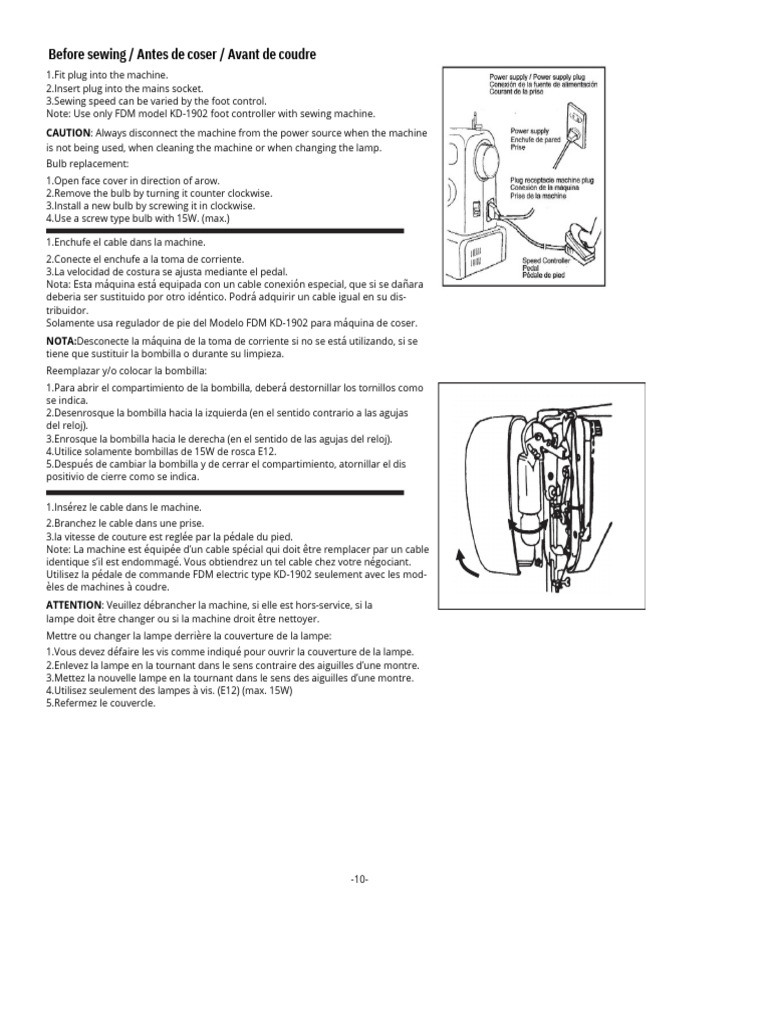 Mode d'emploi machine à coudre FDM KD-1902 | PDF | Couture