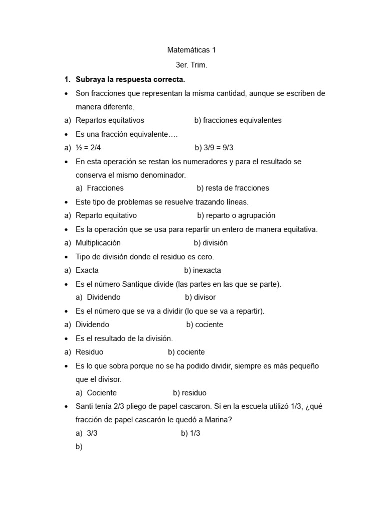 Ejercicios de Fracciones y Divisiones | PDF | División (Matemáticas ...