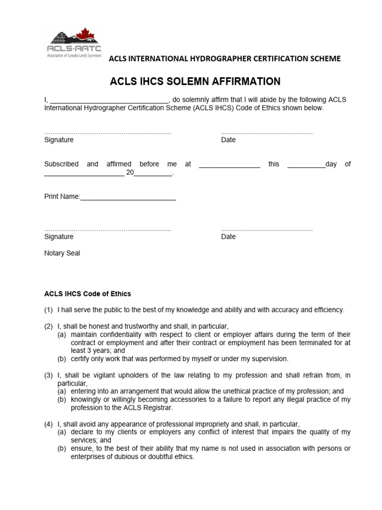 ACLS IHCS Solemn Affirmation V6 | PDF | Business