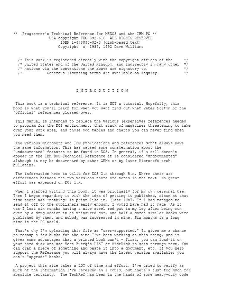 Programmers Technical Reference For MSDOS and The IBM PC | PDF | Dos ...
