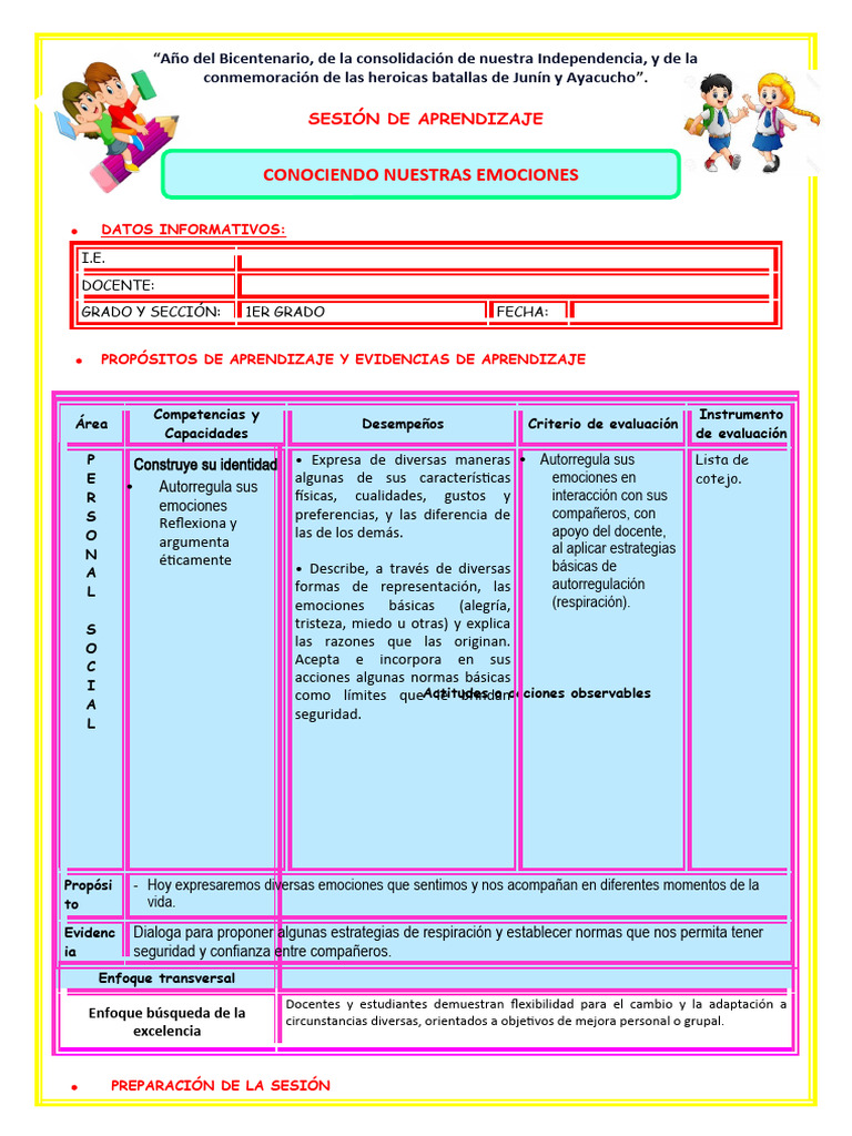 "Sesión de Aprendizaje: Emociones en 1er Grado" | PDF | Las emociones ...