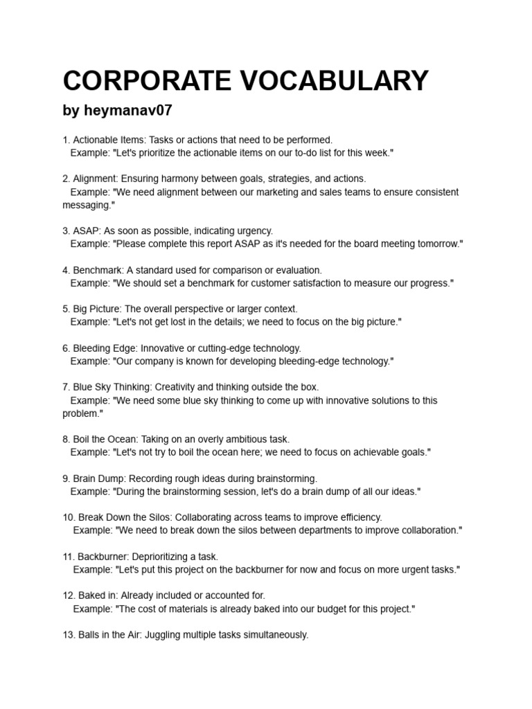 Corporate Vocabulary Pdf Incentive Sales