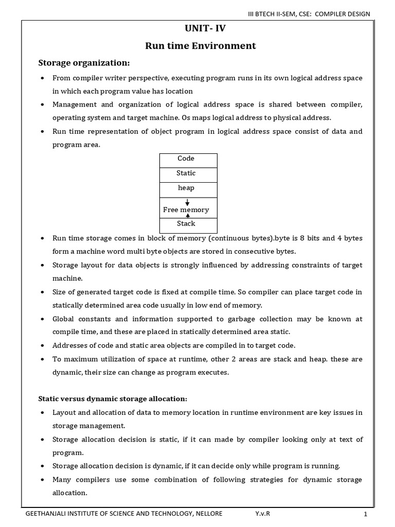 Runtime Environment in Compiler Design | PDF | Pointer (Computer ...